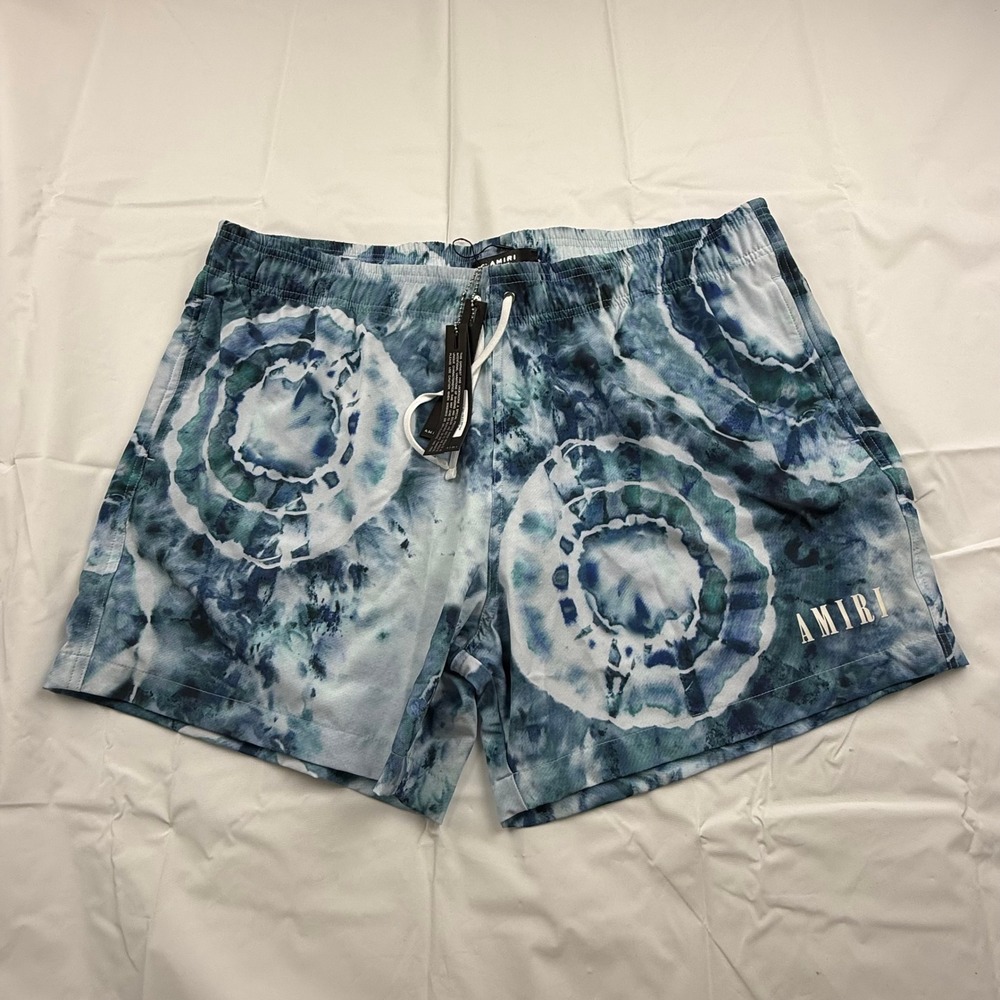 Amiri Blue Tie Dye Swim Trunks Mens XXL Logo Mesh Lined Board Shorts Made in USA